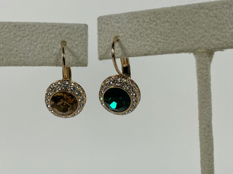 Pair Of 14K Gold PLATED Crystal Earrings With Store Display Retails $96 [Photo 7]
