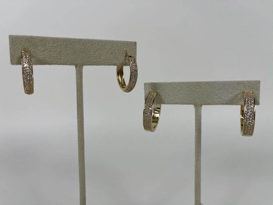 Pair Of 14K Gold PLATED Crystal Hoop Earrings With Store Display Retails $114 [Photo 1]