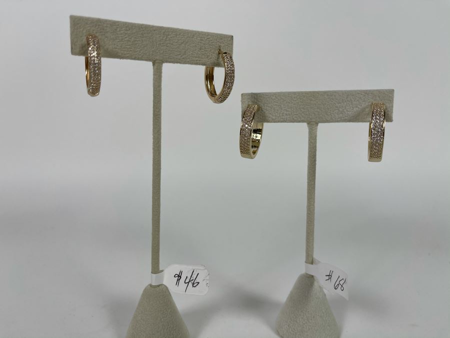 Pair Of 14K Gold PLATED Crystal Hoop Earrings With Store Display Retails $114 [Photo 2]