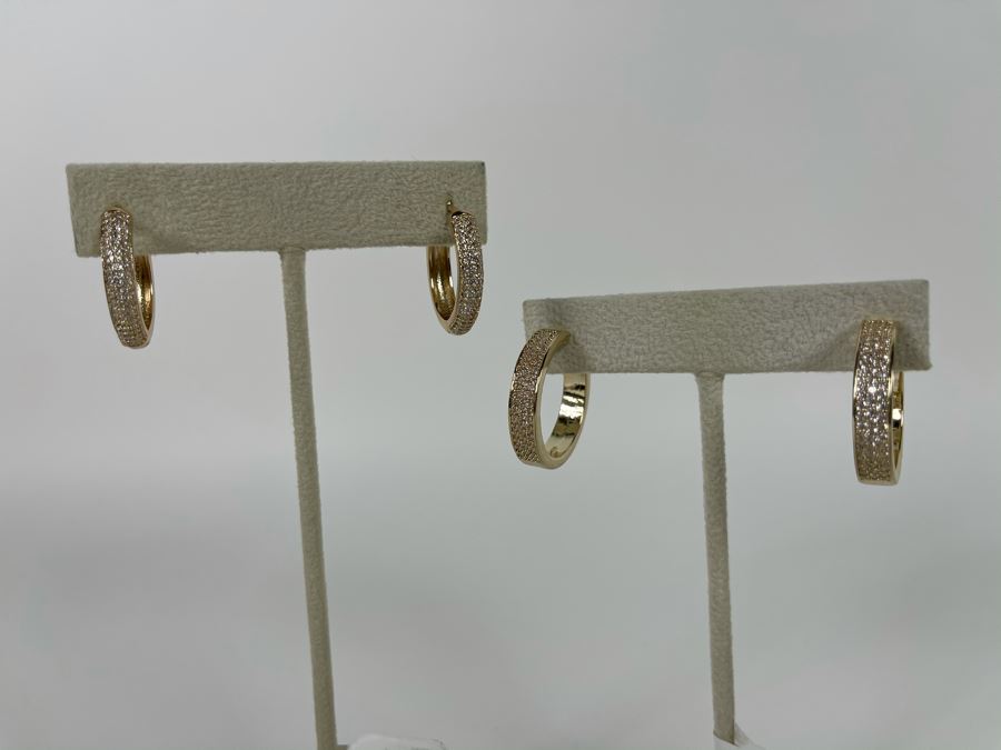 Pair Of 14K Gold PLATED Crystal Hoop Earrings With Store Display Retails $114 [Photo 3]