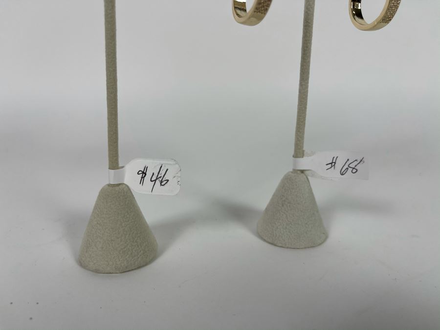 Pair Of 14K Gold PLATED Crystal Hoop Earrings With Store Display Retails $114 [Photo 7]