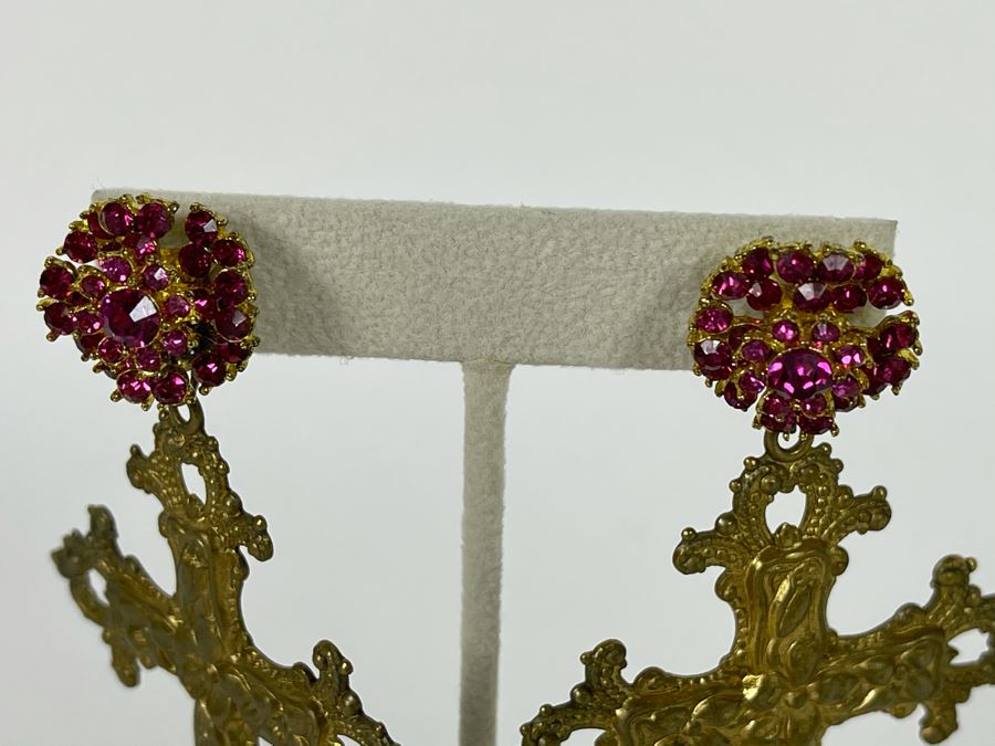 Large Crystal Cross Earrings With Store Display 3.5'H Retails $75 [Photo 4]