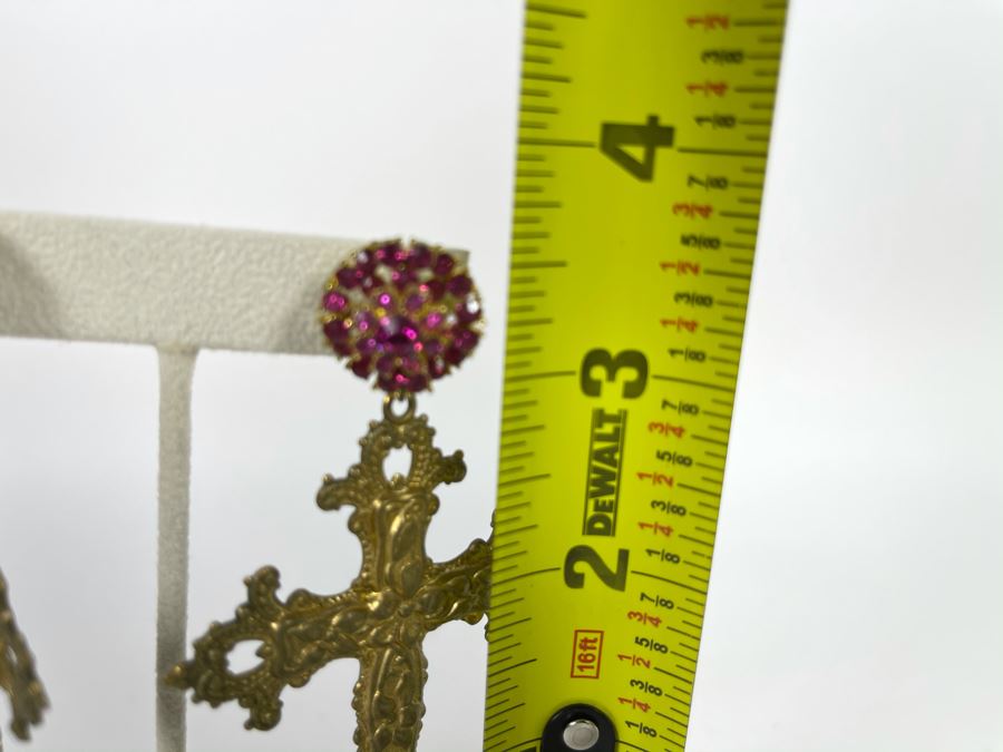 Large Crystal Cross Earrings With Store Display 3.5'H Retails $75 [Photo 5]