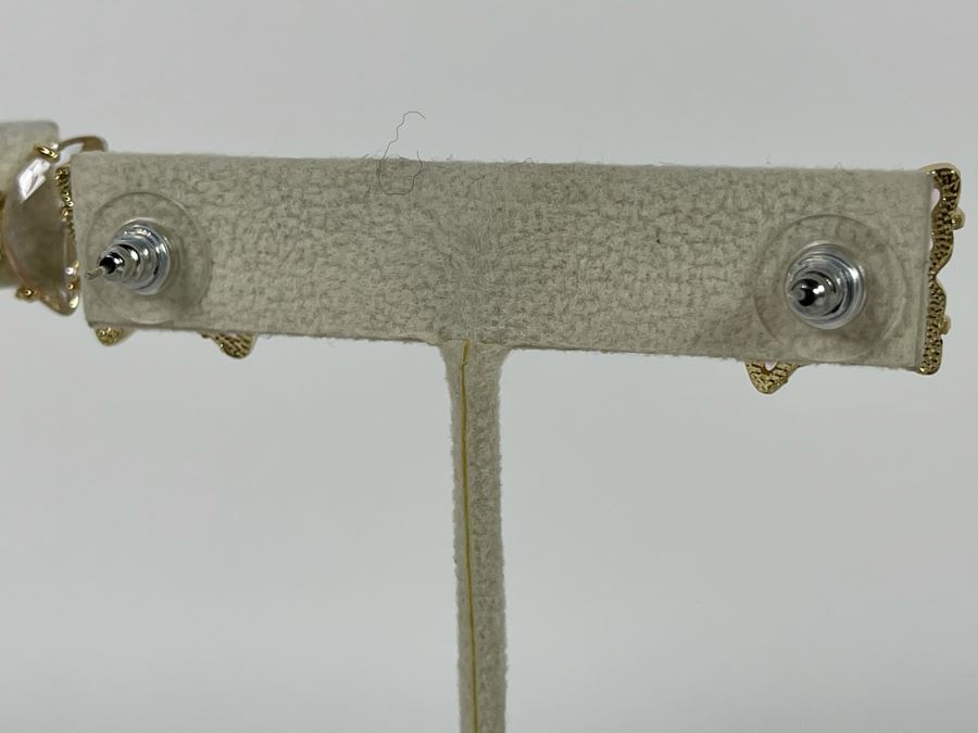 Pair Of 14K Gold PLATED Crystal Butterfly Earrings With Store Display Retails $64 [Photo 6]