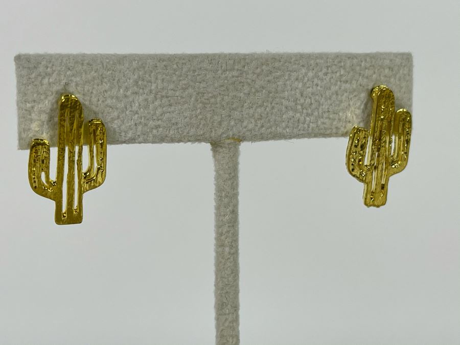 Pair Of 14K Gold PLATED Cactus And Cherry Crystal Earrings With Store Display Retails $60 [Photo 4]