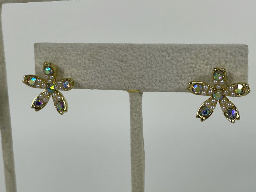 Set Of (3) 14K Gold PLATED Earrings: Saturn, Crescent Moon, Stars, Sun And Flowers With Store Display Retails $112 [Photo 3]