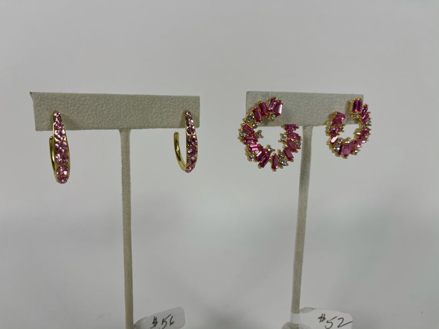 Pair Of 14K Gold PLATED Crystal Hoop Earrings With Store Display Retails $108 [Photo 1]