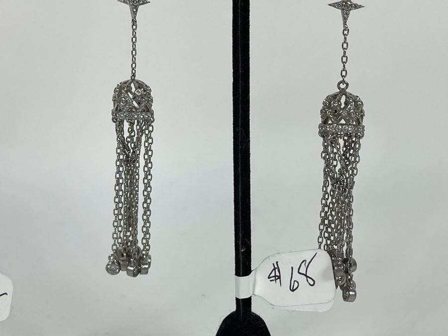 Pair Of 14K Gold PLATED Crystal Hoop Earrings: Crescent Moon, Star, Snowflake With Store Display Retails $100 [Photo 6]