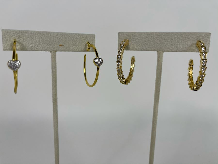 Pair Of 14K Gold PLATED Crystal Hoop Earrings With Store Display Retails $124 [Photo 1]