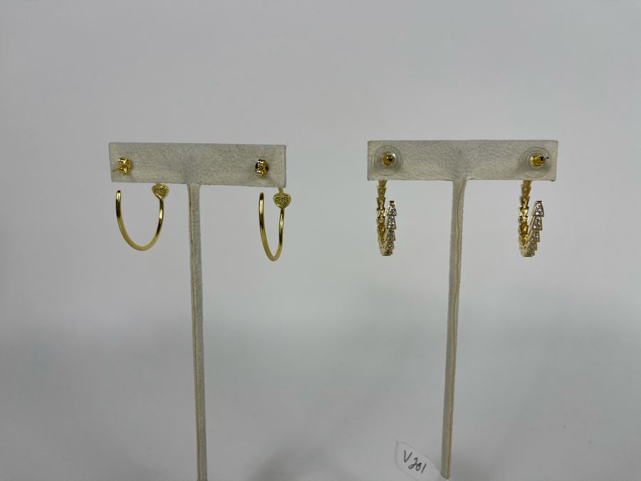 Pair Of 14K Gold PLATED Crystal Hoop Earrings With Store Display Retails $124 [Photo 6]