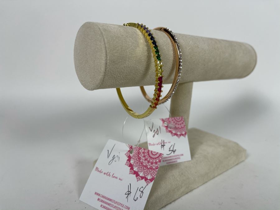 Pair Of 14K Gold PLATED Crystal Bracelets Retails $124 [Photo 2]