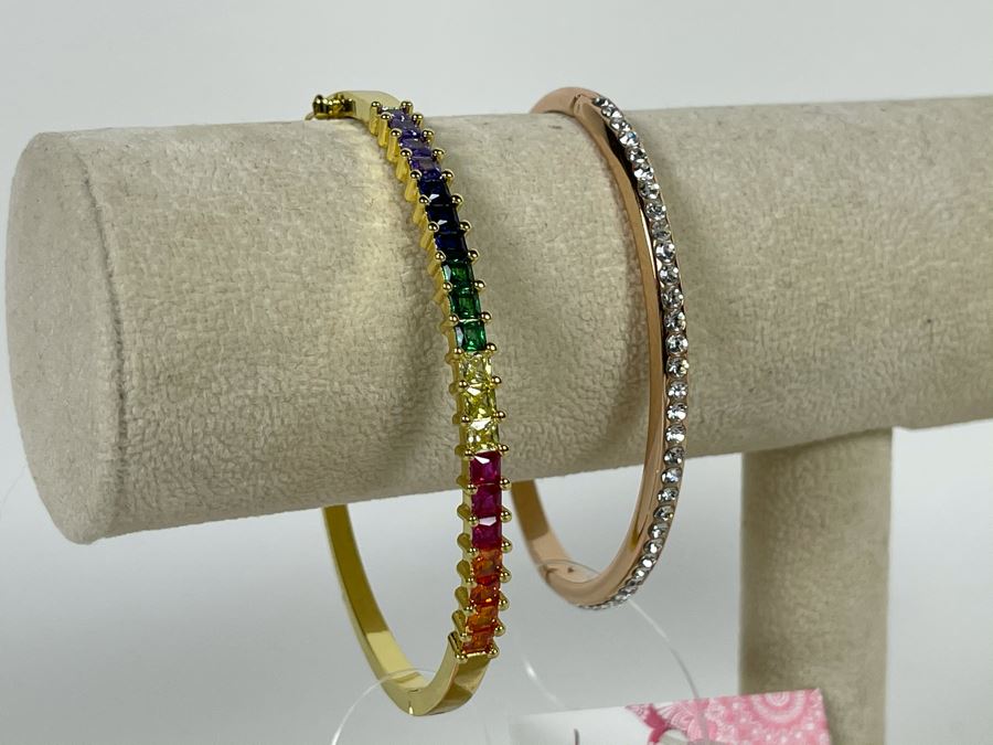 Pair Of 14K Gold PLATED Crystal Bracelets Retails $124 [Photo 5]
