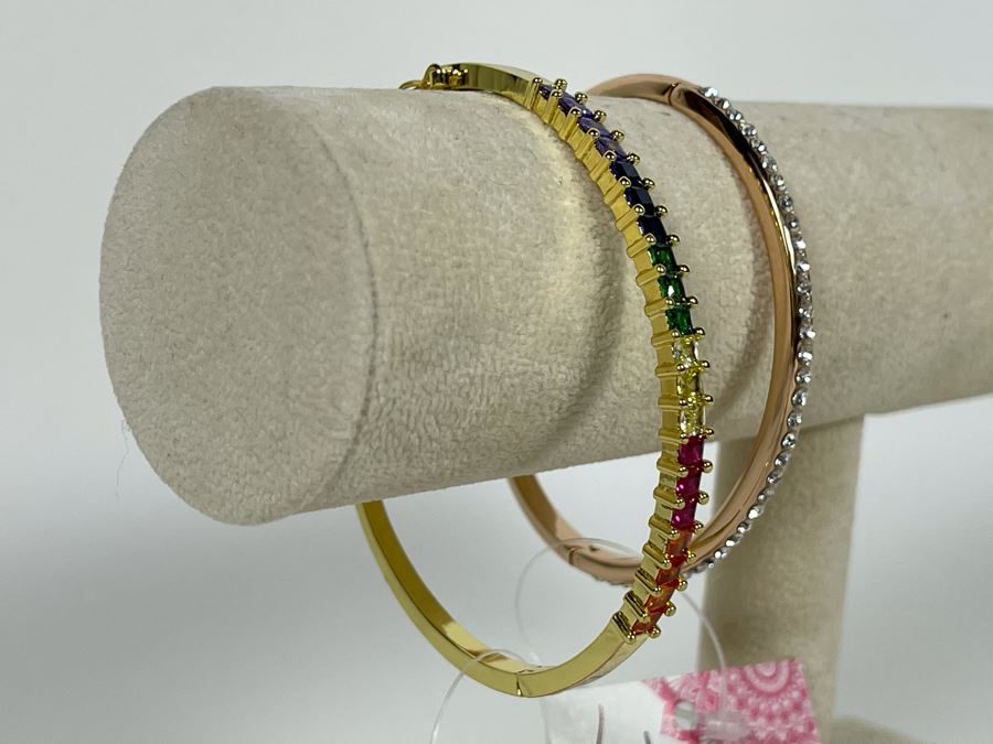 Pair Of 14K Gold PLATED Crystal Bracelets Retails $124 [Photo 4]