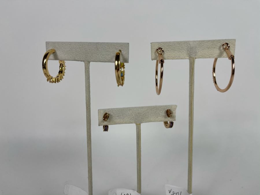 Set Of (3) 14K Gold PLATED Colorful Crystal Hoop Earrings Retails $162 [Photo 9]