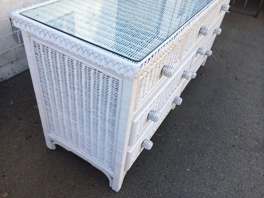 7-Drawer Wicker Dresser with Glass Top [Photo 2]