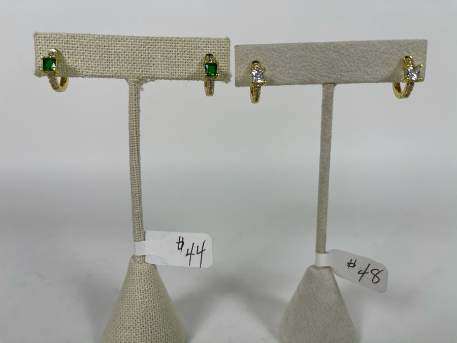 Pair Of 14K Gold PLATED Crystal Hoop Earrings Retails $92 [Photo 2]