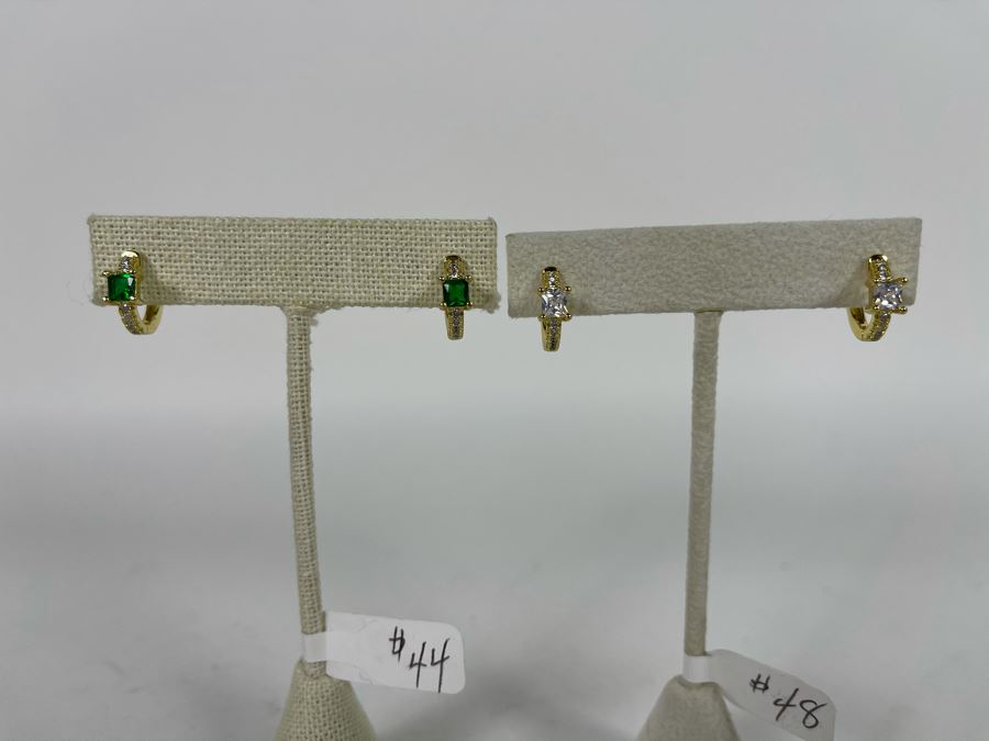Pair Of 14K Gold PLATED Crystal Hoop Earrings Retails $92 [Photo 1]