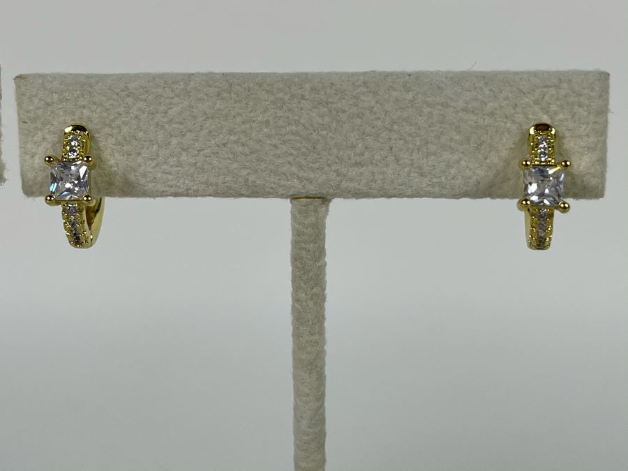 Pair Of 14K Gold PLATED Crystal Hoop Earrings Retails $92 [Photo 6]