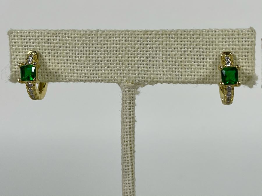 Pair Of 14K Gold PLATED Crystal Hoop Earrings Retails $92 [Photo 5]