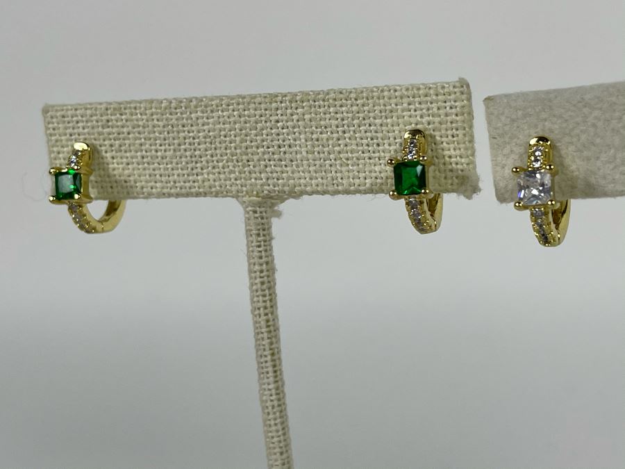 Pair Of 14K Gold PLATED Crystal Hoop Earrings Retails $92 [Photo 4]