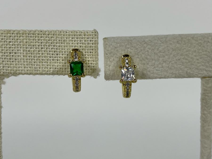 Pair Of 14K Gold PLATED Crystal Hoop Earrings Retails $92 [Photo 3]