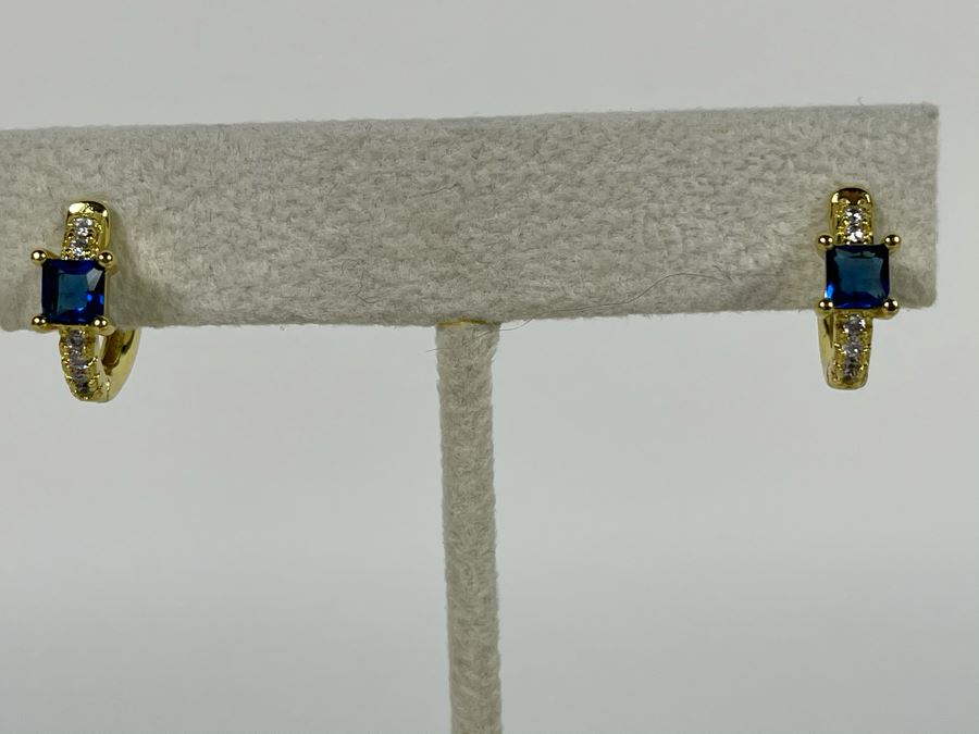 Pair Of 14K Gold PLATED Crystal Hoop Earrings Retails $92 [Photo 5]
