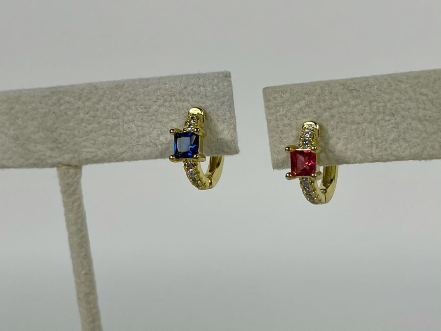 Pair Of 14K Gold PLATED Crystal Hoop Earrings Retails $92 [Photo 6]