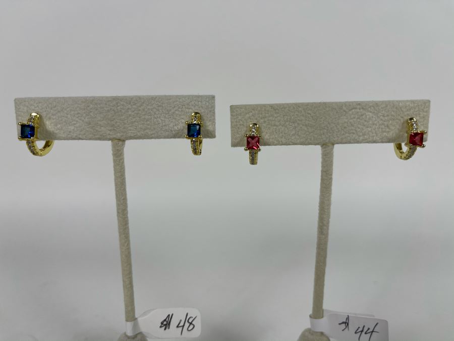 Pair Of 14K Gold PLATED Crystal Hoop Earrings Retails $92 [Photo 3]