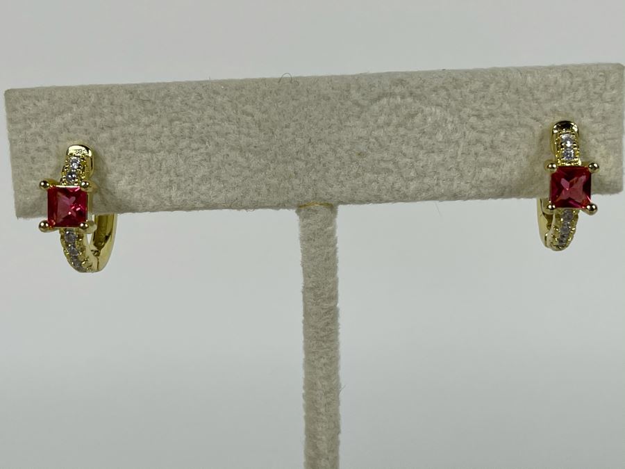 Pair Of 14K Gold PLATED Crystal Hoop Earrings Retails $92 [Photo 4]