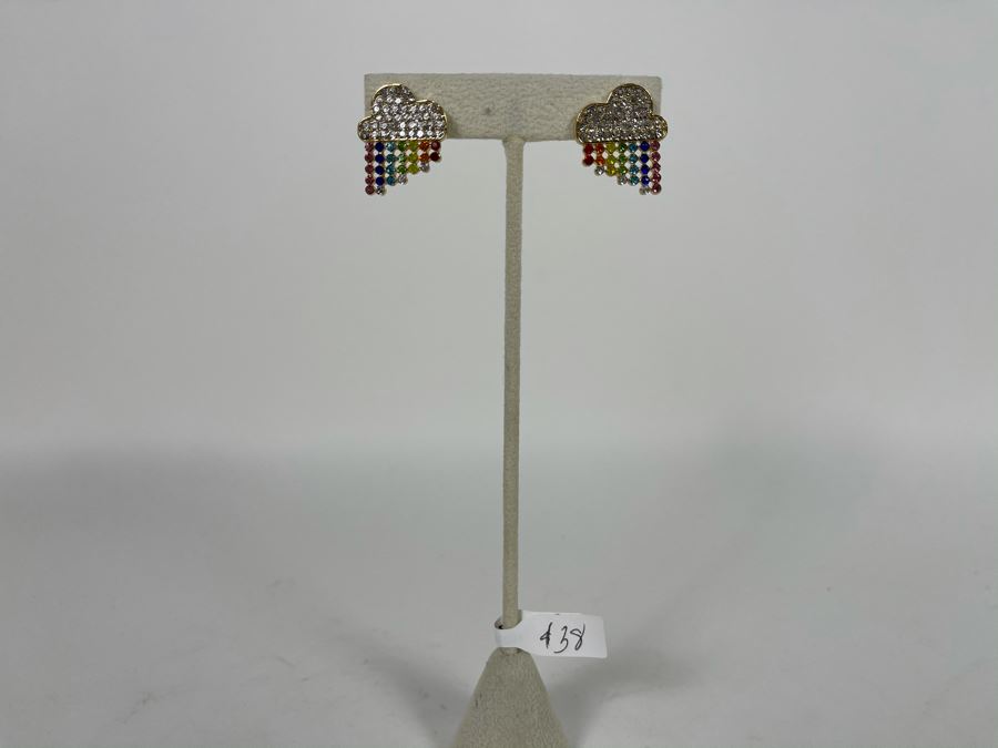 14K Gold PLATED Colorful Crystal Rainbow Rain Cloud Earrings Retails $38 [Photo 2]