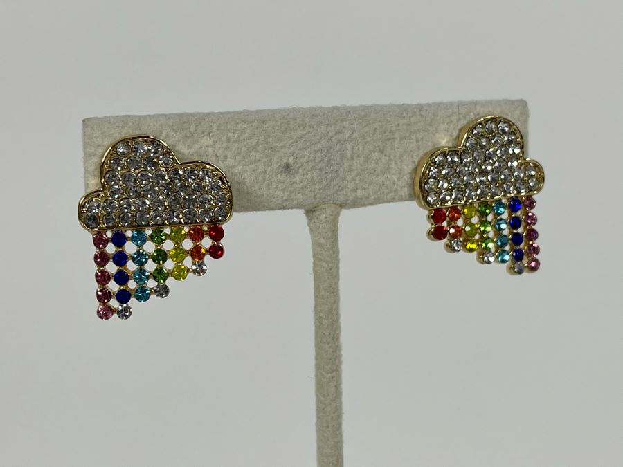 14K Gold PLATED Colorful Crystal Rainbow Rain Cloud Earrings Retails $38 [Photo 4]