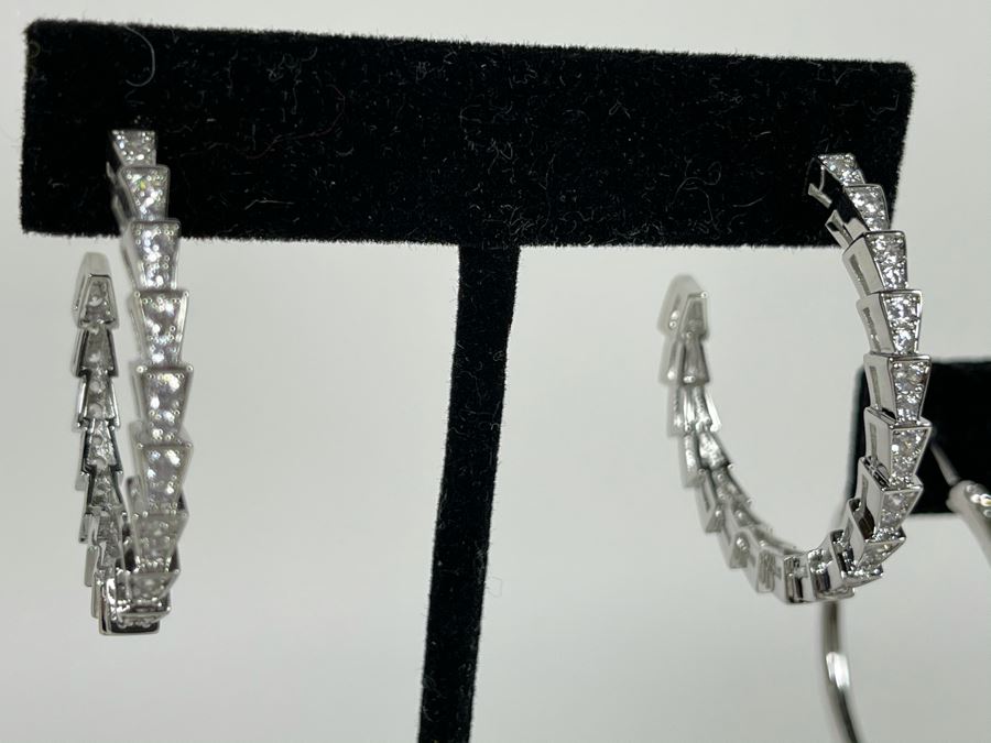 Pair Of 14K Gold PLATED Crystal Earrings With Store Display Retails $124 [Photo 4]