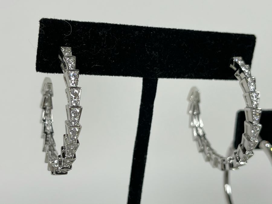 Pair Of 14K Gold PLATED Crystal Earrings With Store Display Retails $124 [Photo 5]