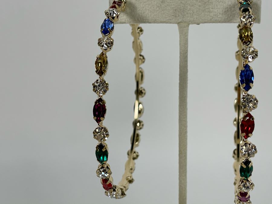 14K Gold PLATED Colorful Large Hoop Earrings Retails $68 [Photo 4]