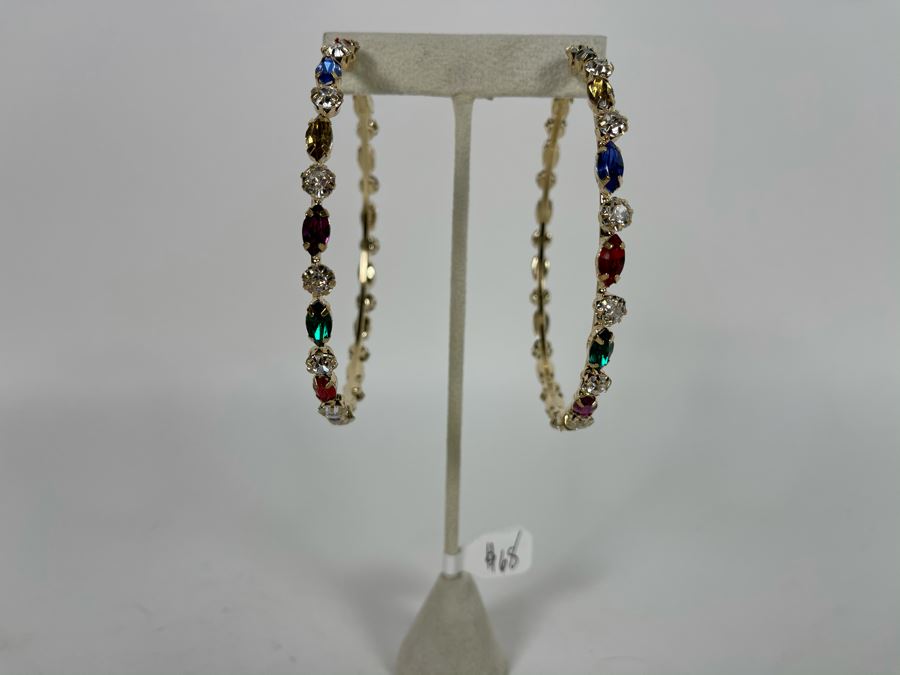 14K Gold PLATED Colorful Large Hoop Earrings Retails $68 [Photo 1]
