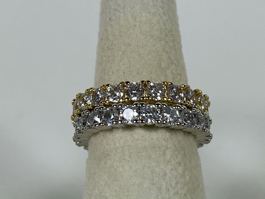 Pair Of 14K Gold PLATED Crystal Rings Size 7 Retails $104 [Photo 2]