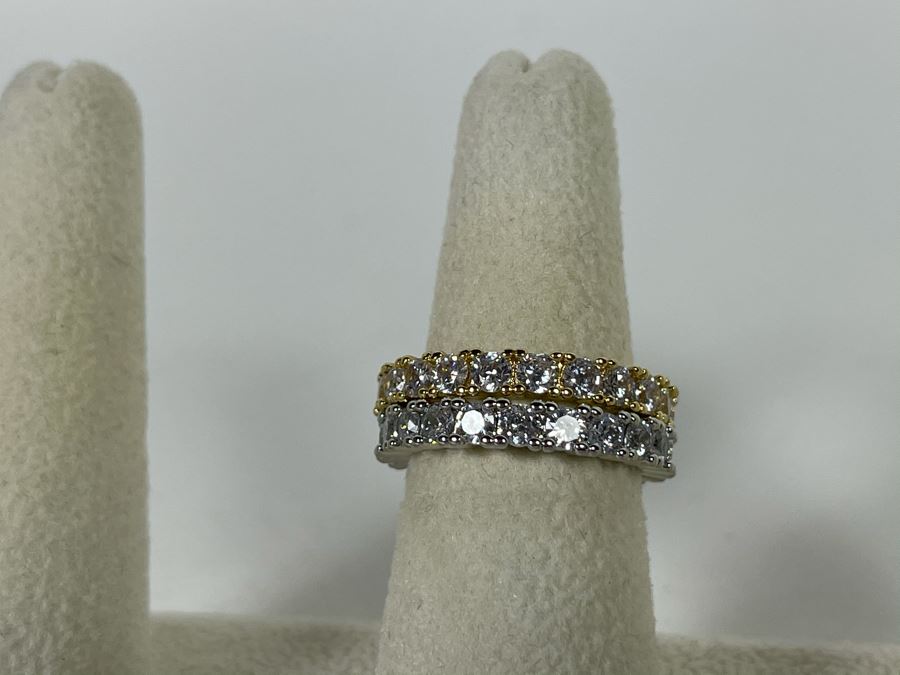 Pair Of 14K Gold PLATED Crystal Rings Size 7 Retails $104 [Photo 3]