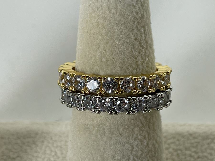 Pair Of 14K Gold PLATED Crystal Rings Size 7 Retails $104 [Photo 1]
