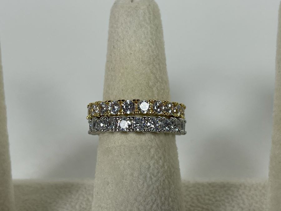 Pair Of 14K Gold PLATED Crystal Rings Size 7 Retails $104 [Photo 4]