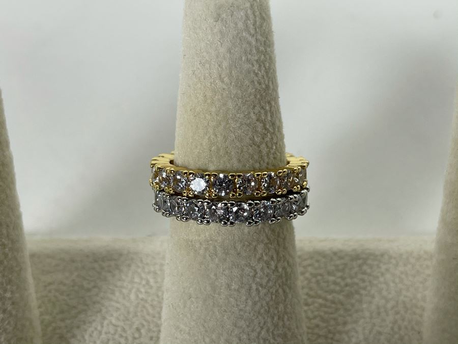 Pair Of 14K Gold PLATED Crystal Rings Size 7 Retails $104 [Photo 6]