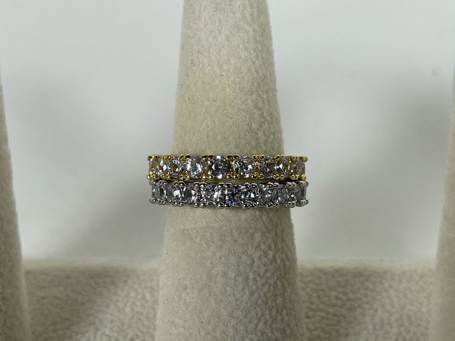 Pair Of 14K Gold PLATED Crystal Rings Size 7 Retails $104 [Photo 5]