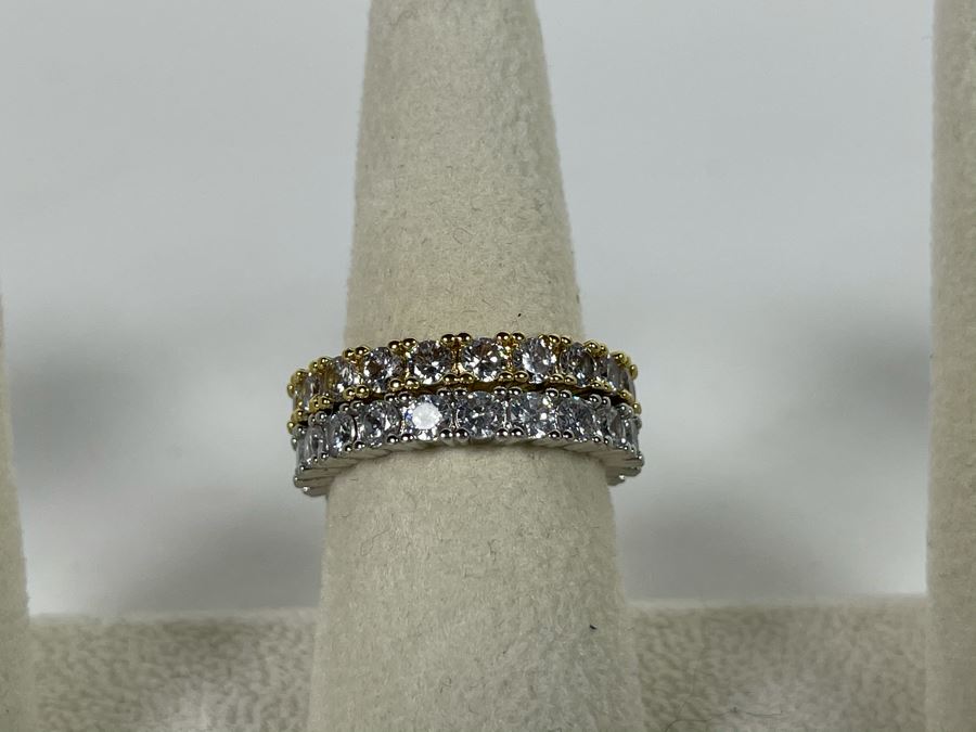 Pair Of 14K Gold PLATED Crystal Rings Size 8.25 Retails $104 [Photo 2]