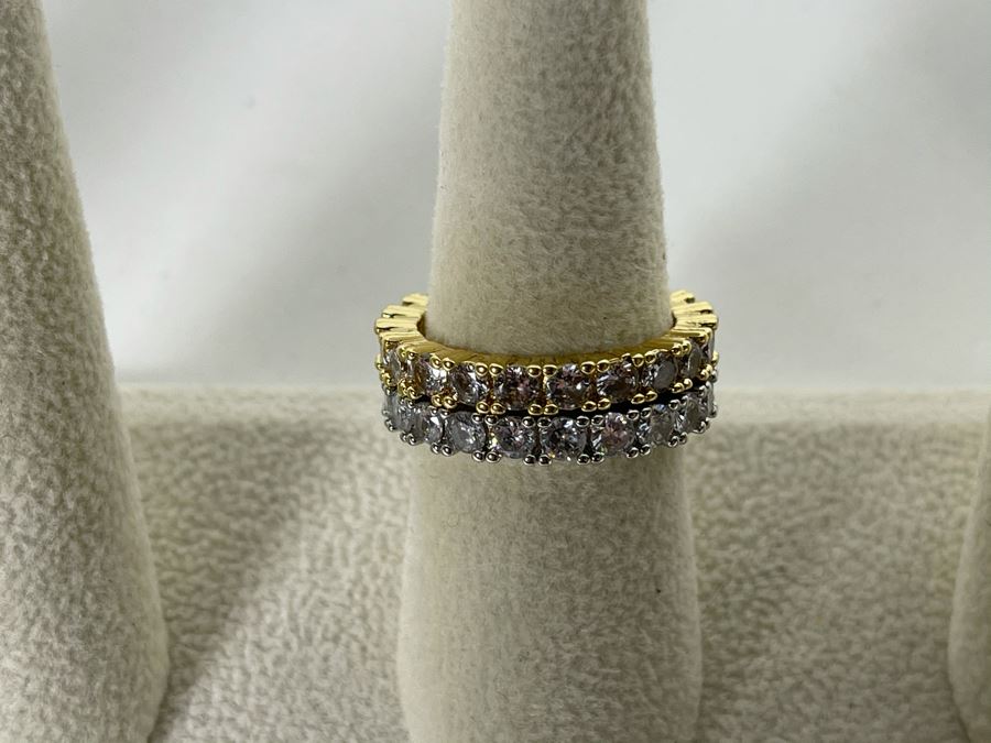 Pair Of 14K Gold PLATED Crystal Rings Size 8.25 Retails $104 [Photo 4]