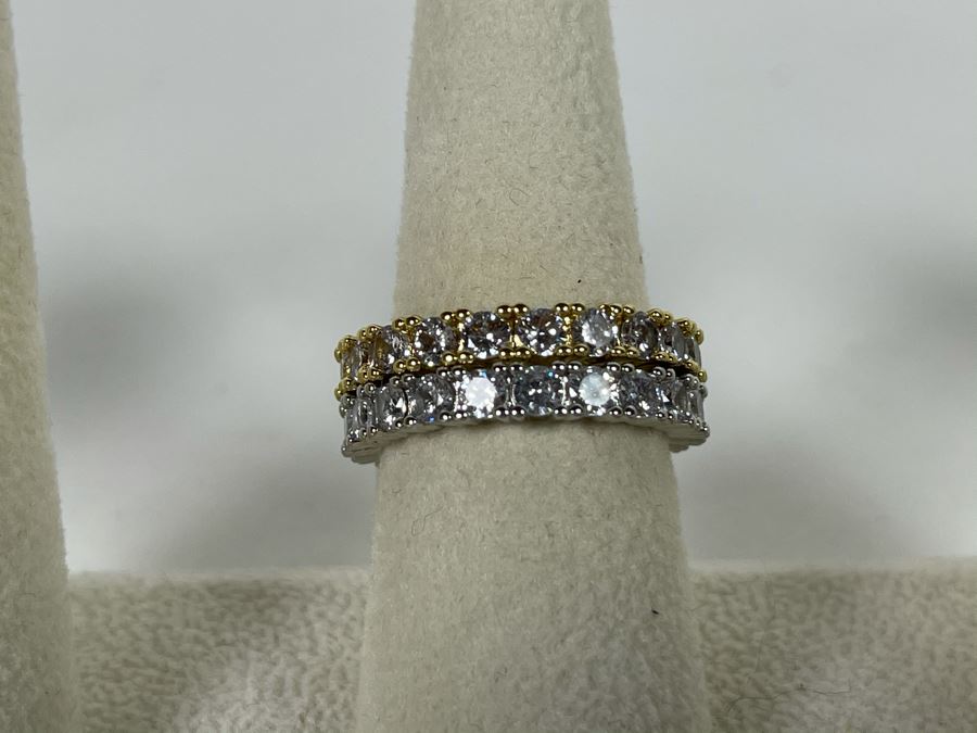 Pair Of 14K Gold PLATED Crystal Rings Size 8.25 Retails $104 [Photo 3]