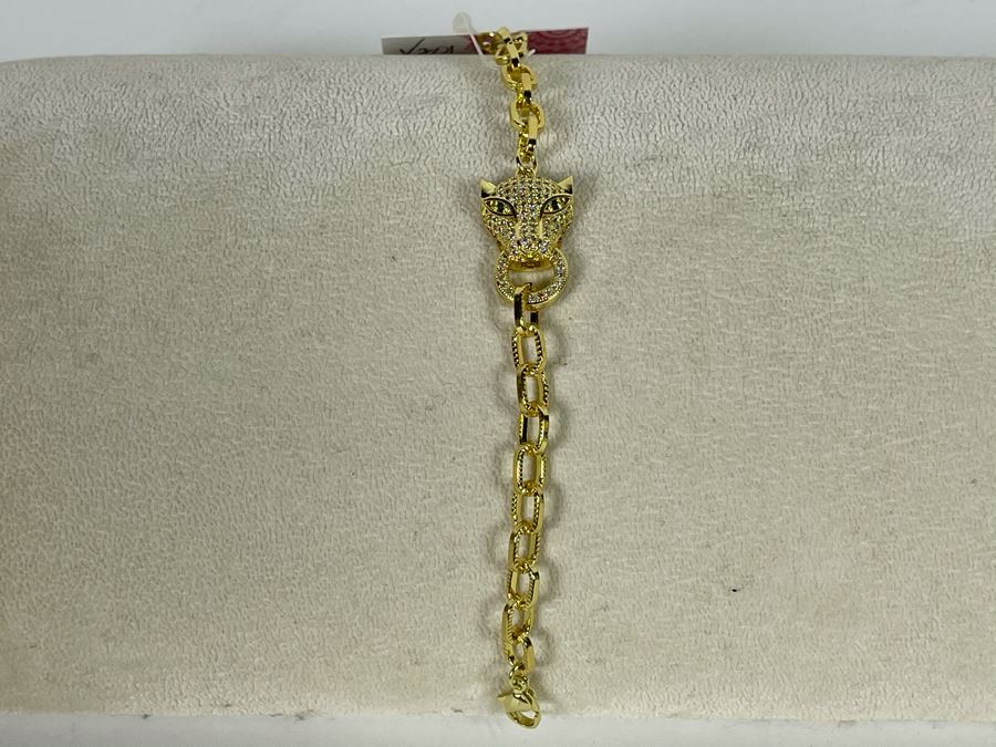 14K Gold PLATED Crystal Panther Bracelet 7'L Retails $68 [Photo 4]