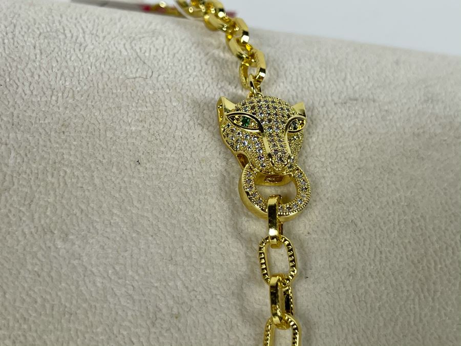 14K Gold PLATED Crystal Panther Bracelet 7'L Retails $68 [Photo 5]