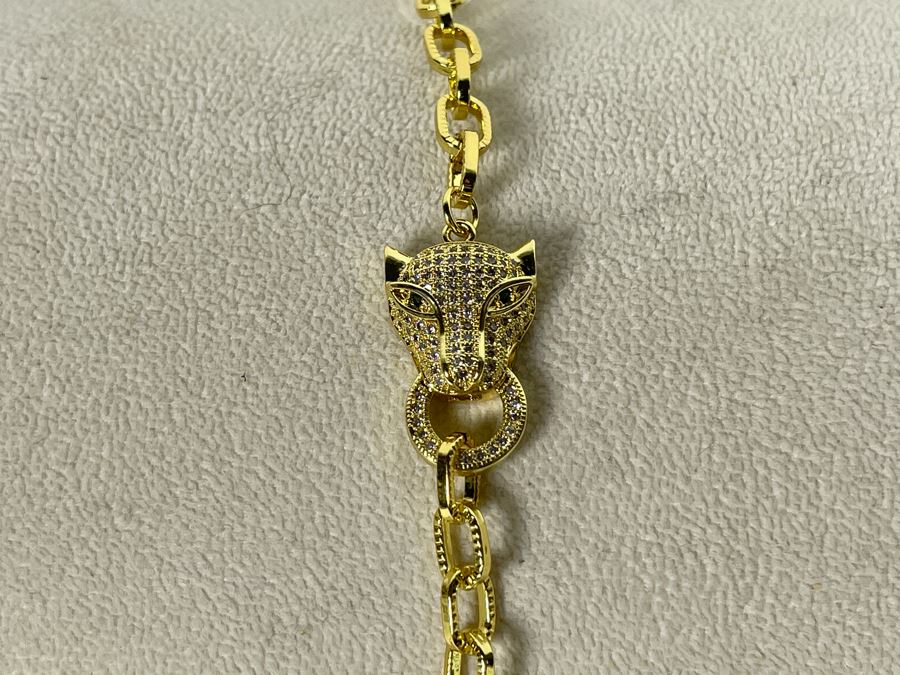 14K Gold PLATED Crystal Panther Bracelet 7'L Retails $68 [Photo 3]