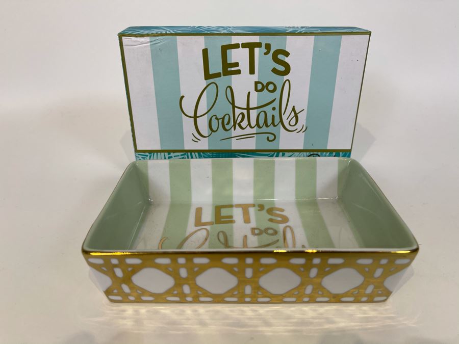 New Let's Do Cocktails Trinket Dish Tray 6' X 4' Retails $40