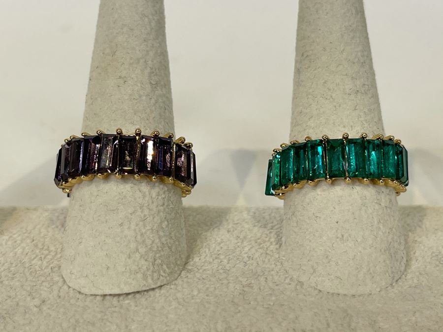 Pair Of 14K Gold PLATED Crystal Rings Size 10 Retails $200 [Photo 2]