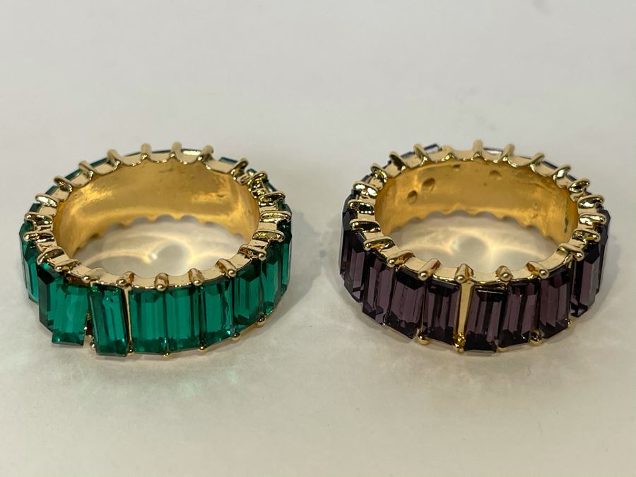 Pair Of 14K Gold PLATED Crystal Rings Size 10 Retails $200 [Photo 6]